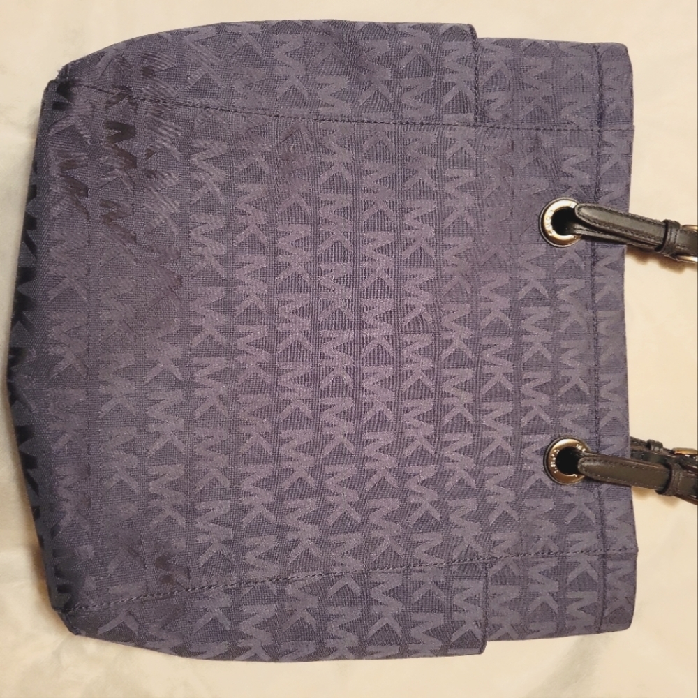 Michael Kors Shoulder  Tote Purse- Navy & Cream Monogram Jet Canvas